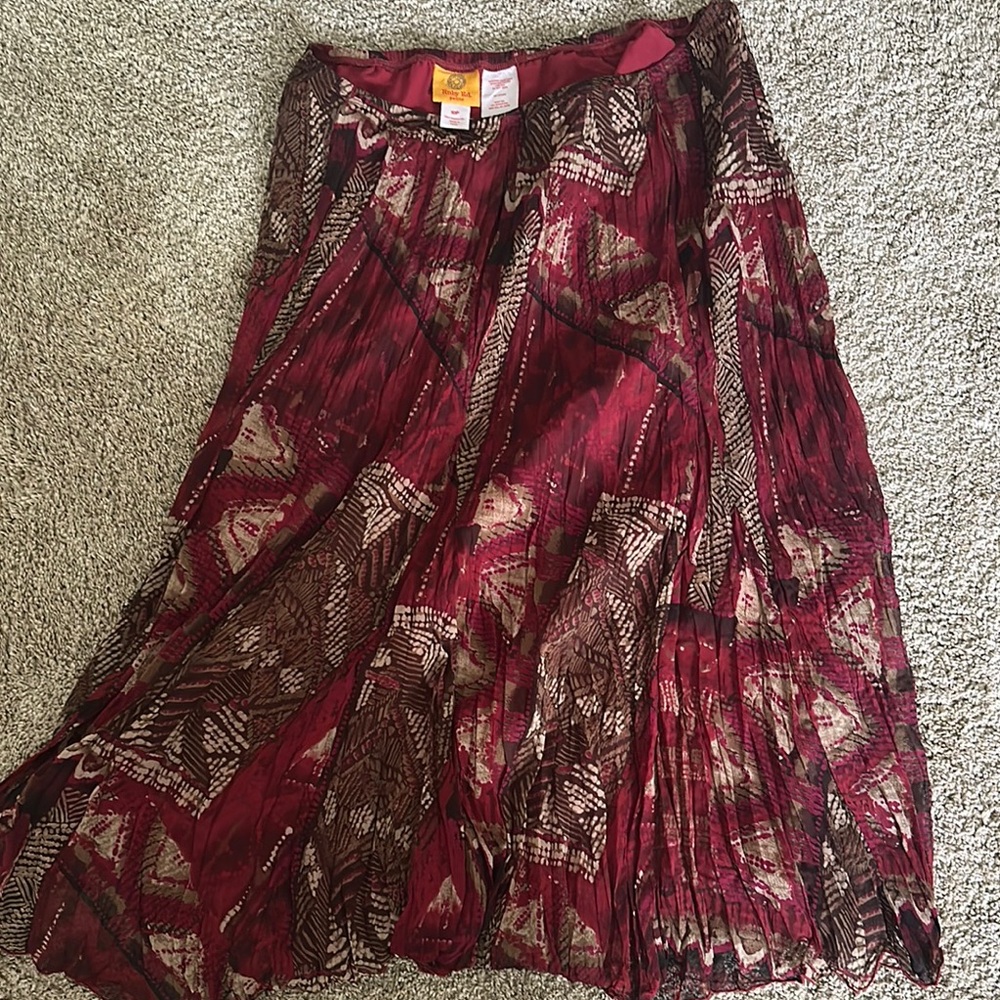Ruby Rd Red Midi A-Line Pleated Skirt